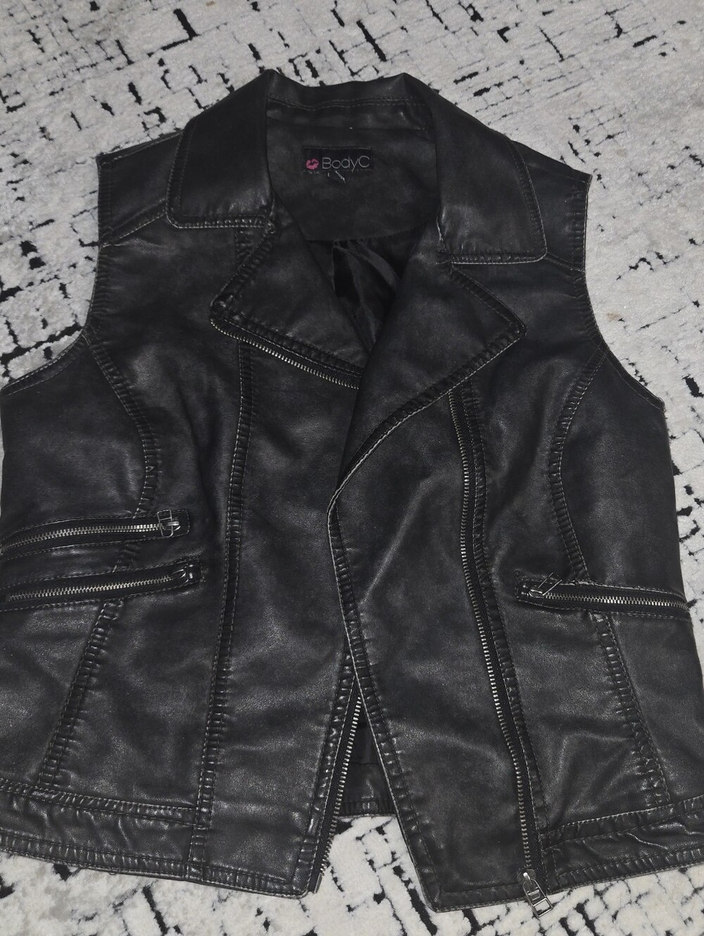 Body Central Black Faux Leather Moto Vest